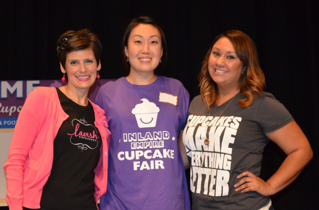 IE Cupcake founder Su Pak with two of the three winners for Best Overall Cupcake and Most Unique Ingredient competition (left to right): Andrea Vasquez - Lavish Cupcakery, Su Pak - IEShineOn.com, Desiree Massei - [desi]gn cakes & cupcakes 