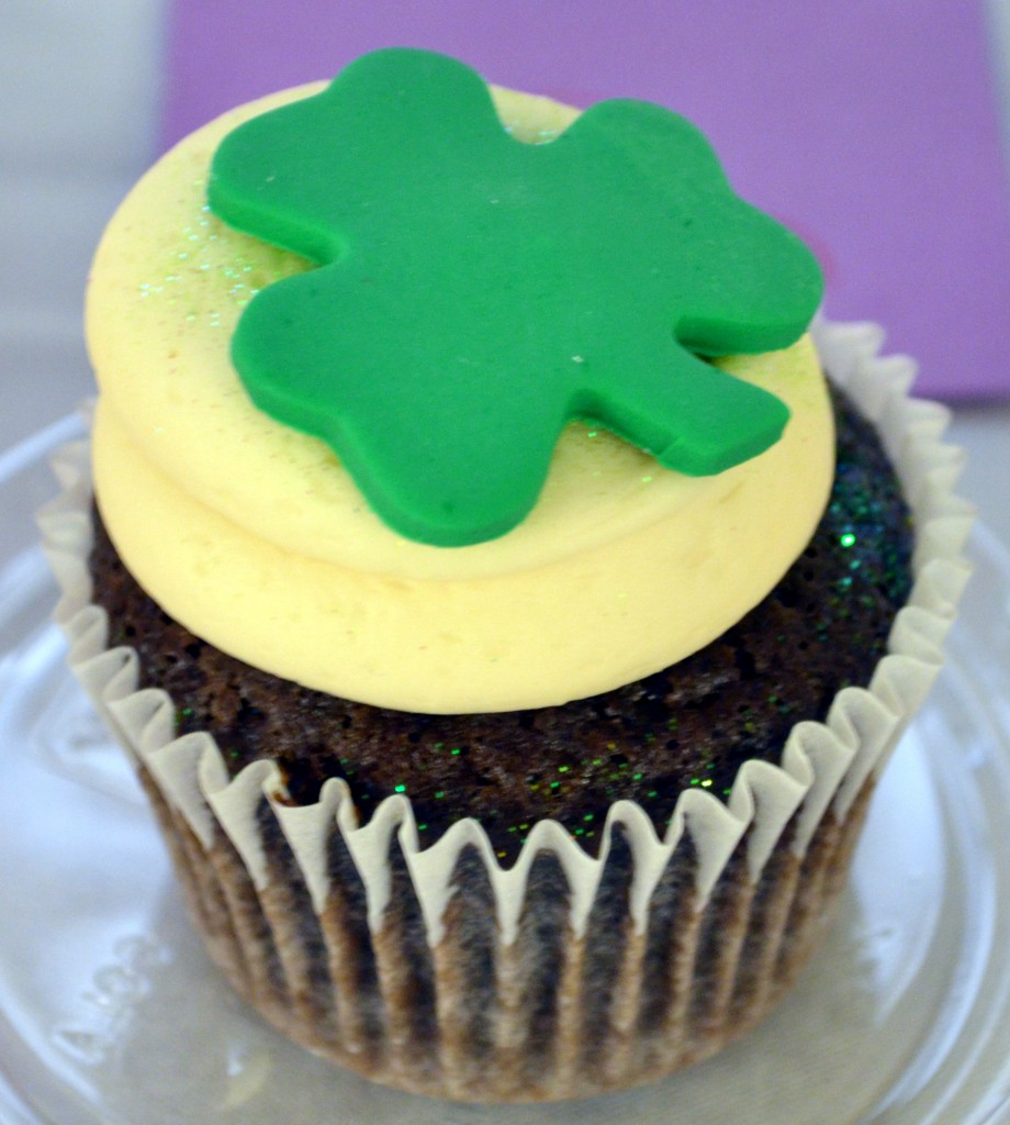 A delicious clover leaf cupcake from Christie Cakes in San Bernardino and it's the Double Chocolate Vanilla Bean Buttercream Dream. She won for her Orange Cremesicle cupcake - 3rd place in Best Overall