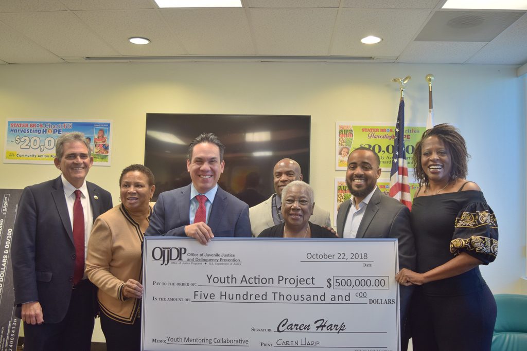 “Our youth are in crisis, they are being influenced by many fronts to experiment with drugs and we will do all we can to help them combat bad information. Now more than ever drug use is promoted in music, movies and social media. We have to continue helping and mentoring our youth in making informed decisions,” Williams. Left to Right: Mayor Carey Davis - City of San Bernardino; Mayor Deborah Robertson - City of Rialto; Congressman Pete Aguilar ( D-Rep CA 31); Terrance Stone - CEO Young Visionaries; San Bernardino City Schools Board Member Dr. Margaret Hill; Joseph Williams San Bernardino Community College District (SBCCD) Board and CEO of Youth Action Project; and Luvina Beckley - CEO of M.H.M. & Associates (Professional Grants Firm)